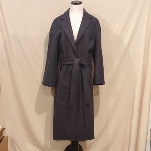 AG Adriano Goldschmied Gold Charcoal Italian Wool  Belted Trench Coat